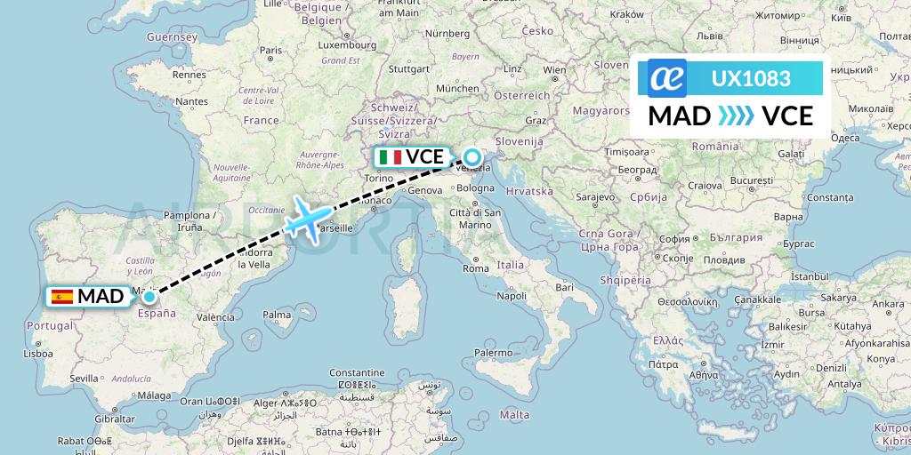 UX1083 Air Europa Flight Map: Madrid to Venice