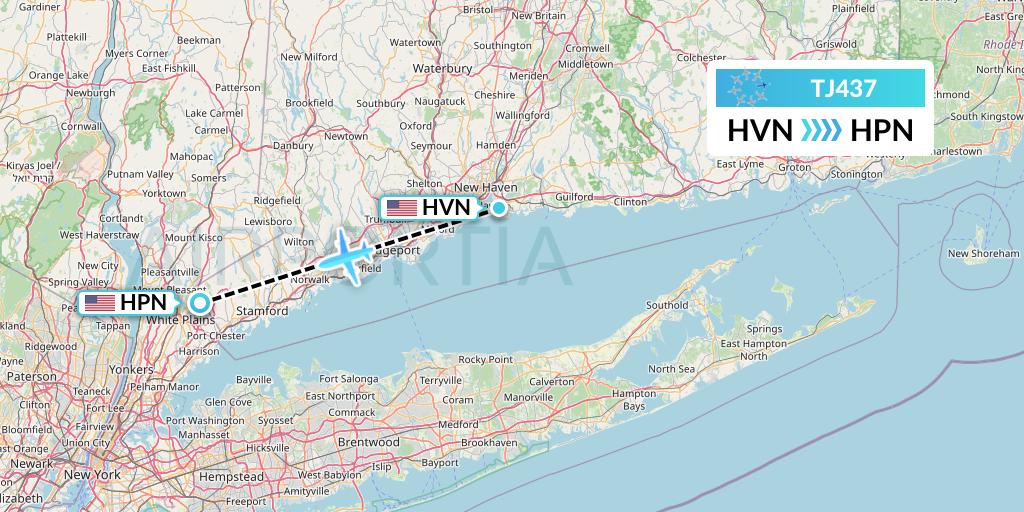 TJ437 Tradewind Aviation Flight Map: New Haven to White Plains