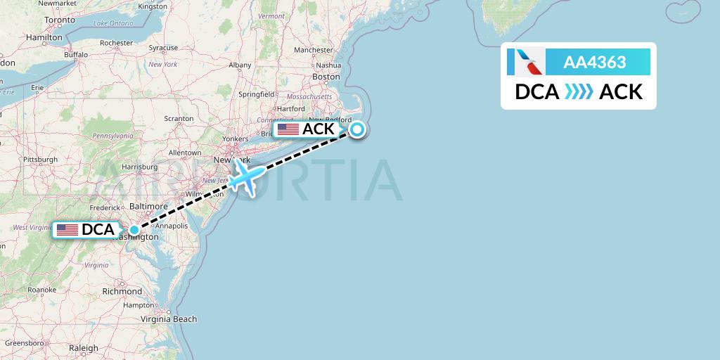 AA4363 American Airlines Flight Map: Washington to Nantucket