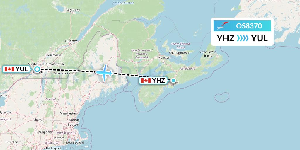 OS8370 Austrian Airlines Flight Map: Halifax to Montreal