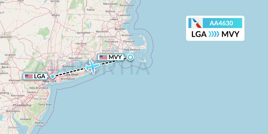 AA4630 American Airlines Flight Map: New York to Martha's Vineyard