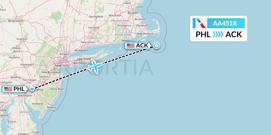 AA4518 American Airlines Flight Map: Philadelphia to Nantucket