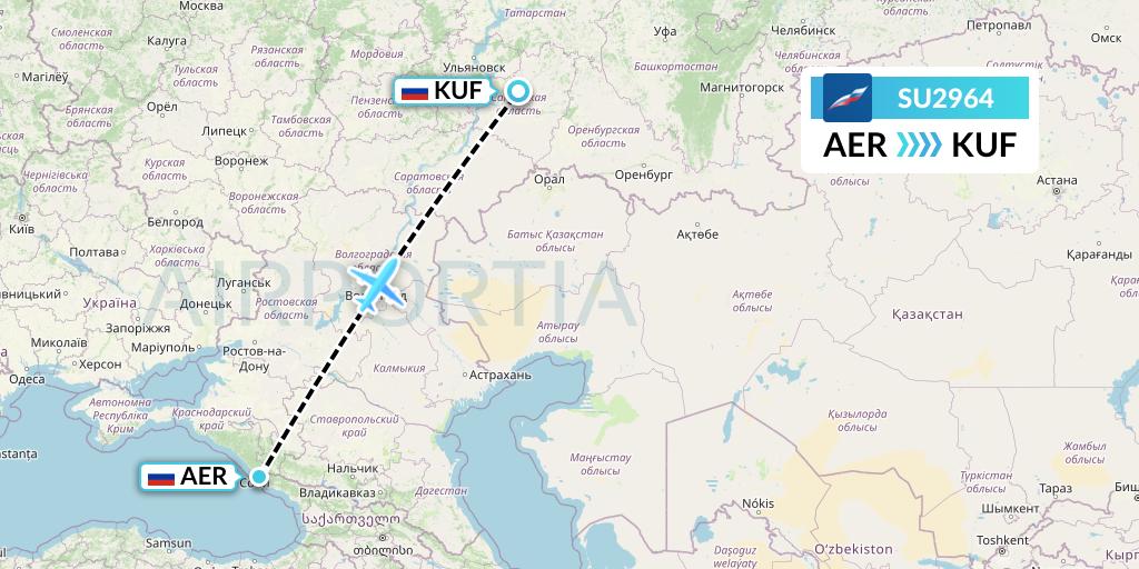 SU2964 Aeroflot Flight Map: Sochi to Samara