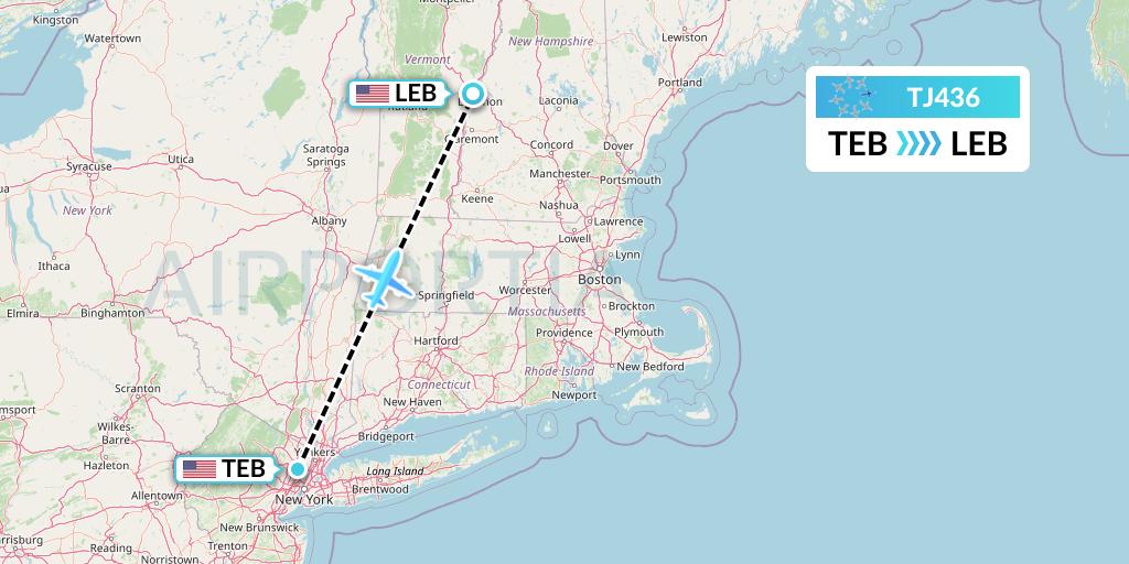 TJ436 Tradewind Aviation Flight Map: Teterboro to Lebanon
