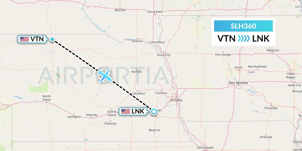 SLH360 Silverhawk Aviation Flight Map: Valentine to Lincoln