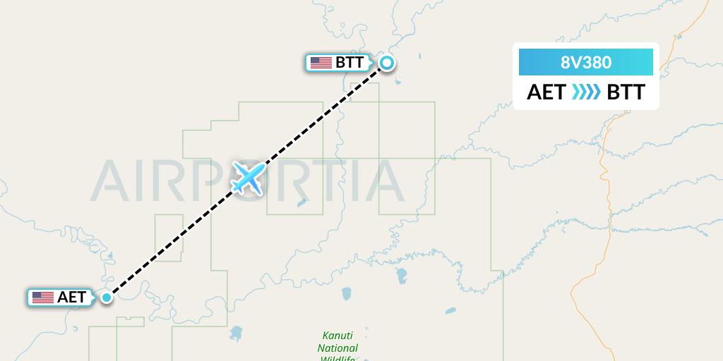 8V380 Wright Air Service Flight Map: Allakaket to Bettles