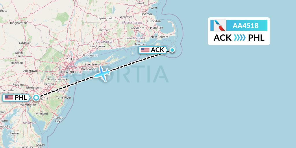 AA4518 American Airlines Flight Map: Nantucket to Philadelphia