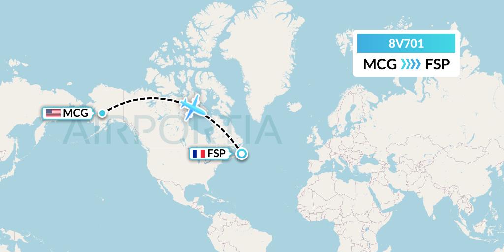 8V701 Wright Air Service Flight Map: McGrath to Saint-Pierre