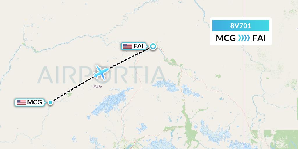 8V701 Wright Air Service Flight Map: McGrath to Fairbanks