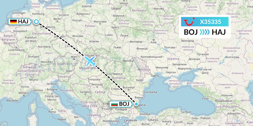 X35335 TUI fly Germany Flight Map: Burgas to Hannover
