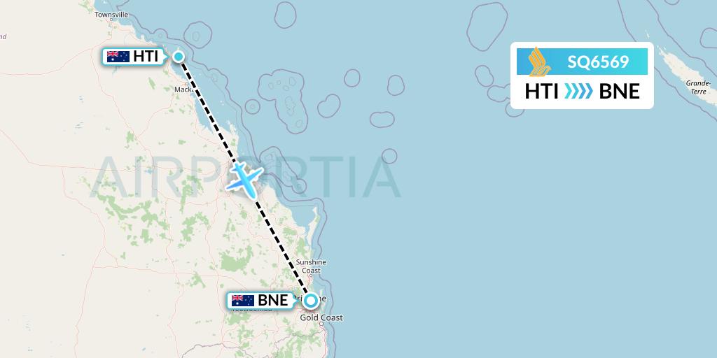 SQ6569 Singapore Airlines Flight Map: Hamilton Island to Brisbane