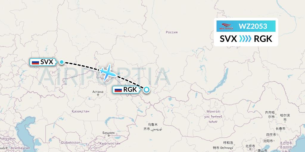 WZ2053 Red Wings Flight Map: Yekaterinburg to Gorno-Altaysk