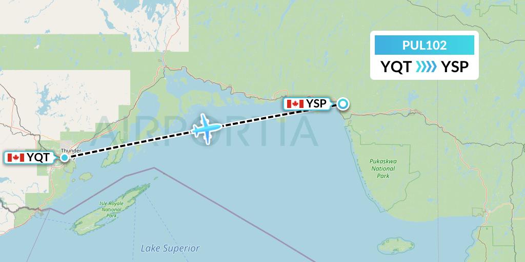 PUL102 Ornge Air Flight Map: Thunder Bay to Marathon