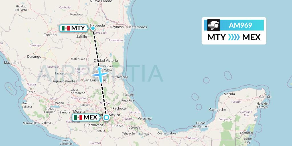 AM969 Aeromexico Flight Map: Monterrey to Mexico City