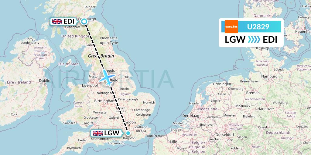 U2829 EasyJet Flight Map: London to Edinburgh