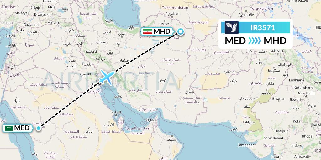 IR3571 Iran Air Flight Map: Medina to Mashhad