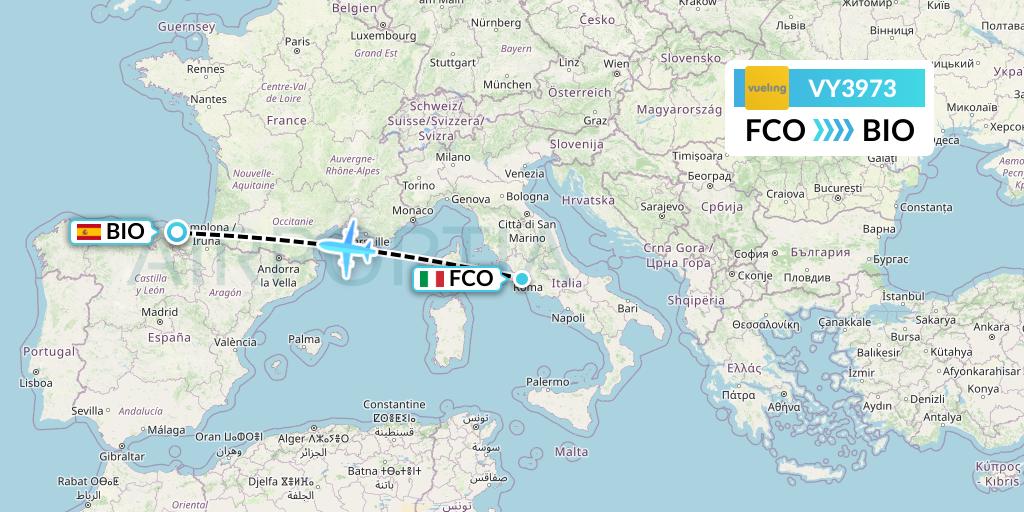 VY3973 Vueling Flight Map: Rome to Bilbao