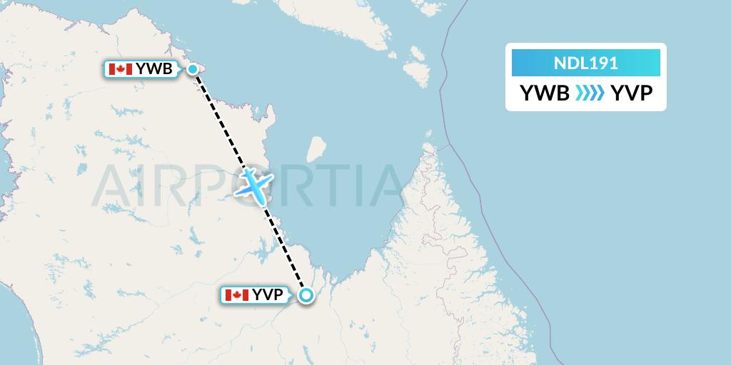 NDL191 Chrono Aviation Flight Map: Kangiqsujuaq to Kuujjuaq