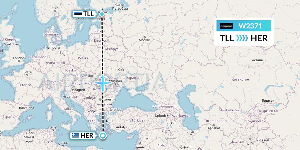 W2371 Flex Flight Flight Map: Tallinn to Heraklion