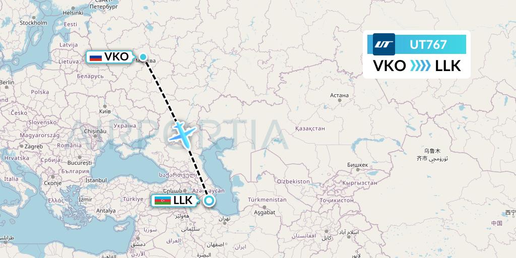 UT767 UTair Flight Map: Moscow to Lankaran