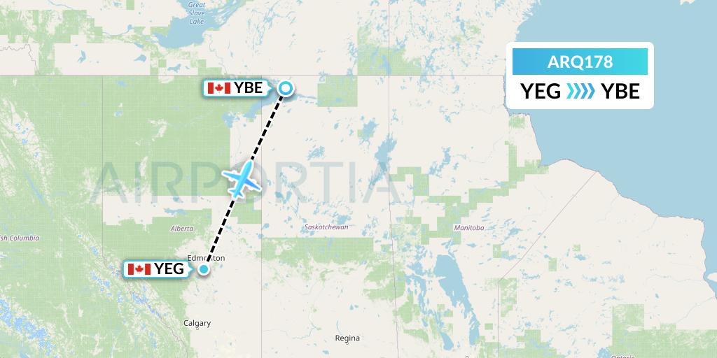 ARQ178 Ark Airways Flight Map: Edmonton to Uranium City
