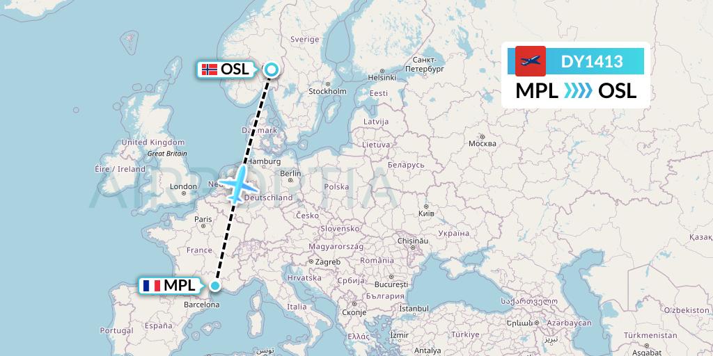 DY1413 Norwegian Flight Map: Montpellier to Oslo