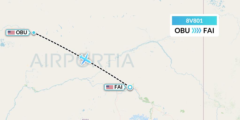 8V801 Wright Air Service Flight Map: Kobuk to Fairbanks