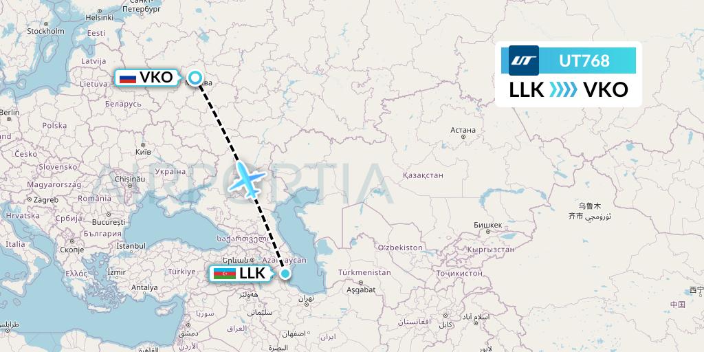 UT768 UTair Flight Map: Lankaran to Moscow