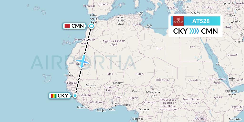 AT528 Royal Air Maroc Flight Map: Conakry to Casablanca