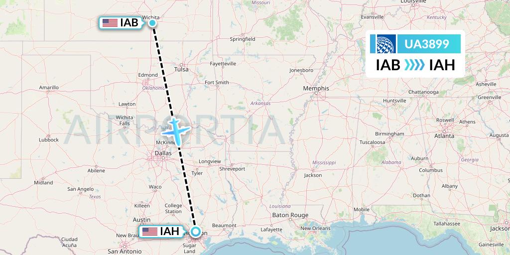 UA3899 United Airlines Flight Map: Wichita to Houston