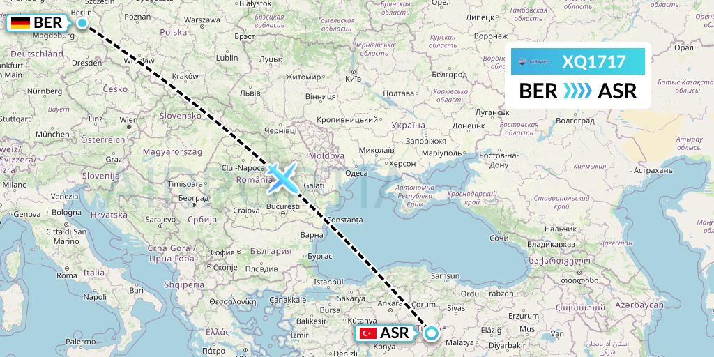 XQ1717 SunExpress Flight Map: Berlin to Kayseri