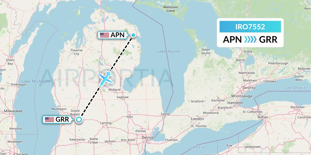 IRO7552 CSA Air Flight Map: Alpena to Grand Rapids