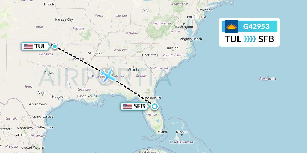 G42953 Allegiant Air Flight Map: Tulsa to Orlando