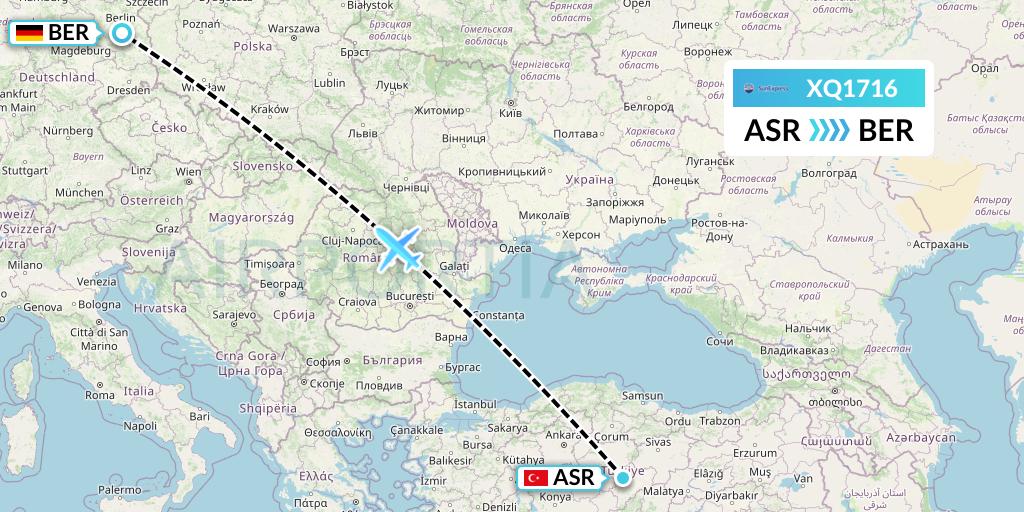 XQ1716 SunExpress Flight Map: Kayseri to Berlin