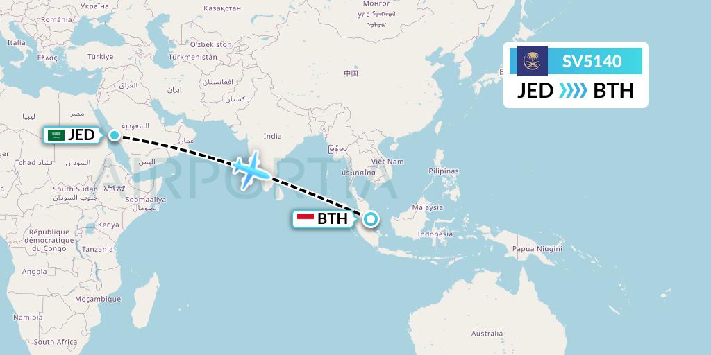 SV5140 Saudi Arabian Airlines Flight Map: Jeddah to Batam