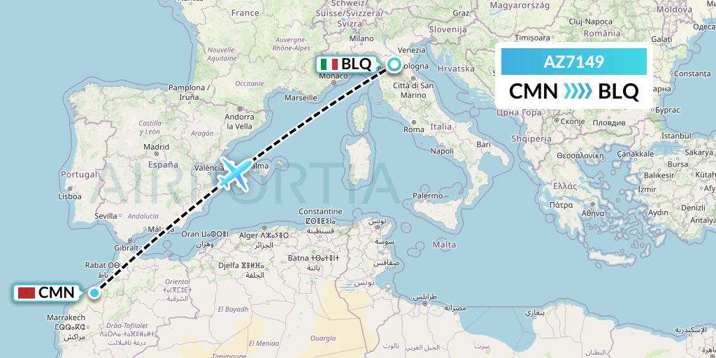 AZ7149 ITA Airways Flight Map: Casablanca to Bologna