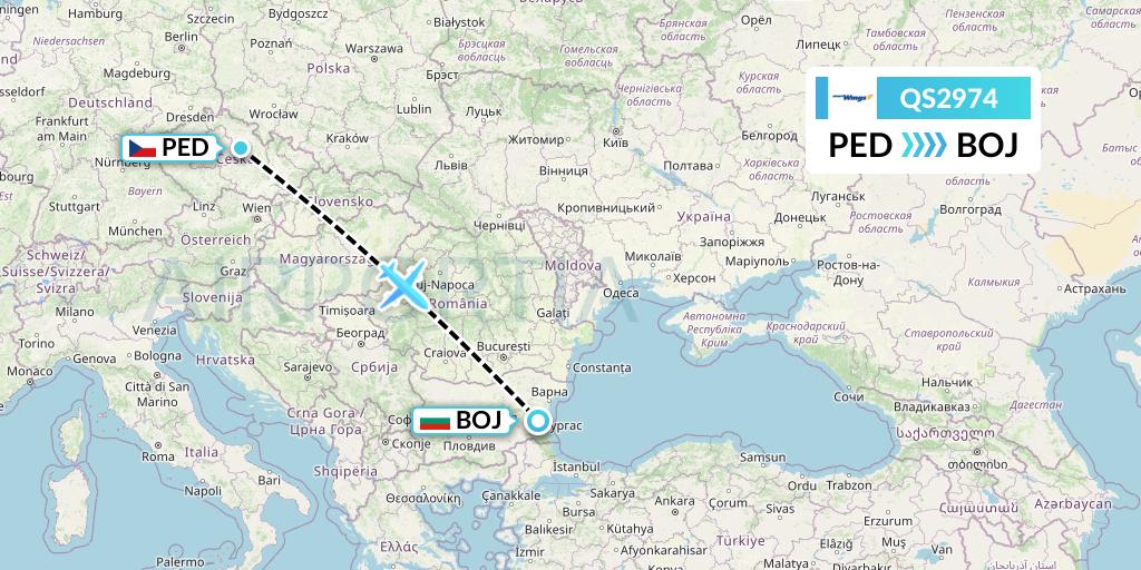 QS2974 Smartwings Flight Map: Pardubice to Burgas
