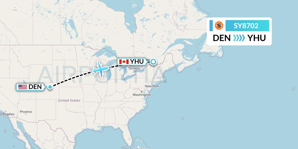 SY8702 Sun Country Airlines Flight Map: Denver to Montreal