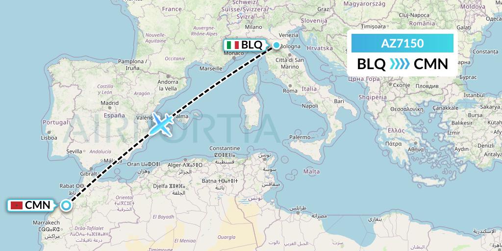 AZ7150 ITA Airways Flight Map: Bologna to Casablanca