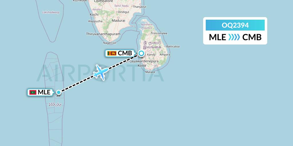 OQ2394 Chongqing Airlines Flight Map: Male to Colombo