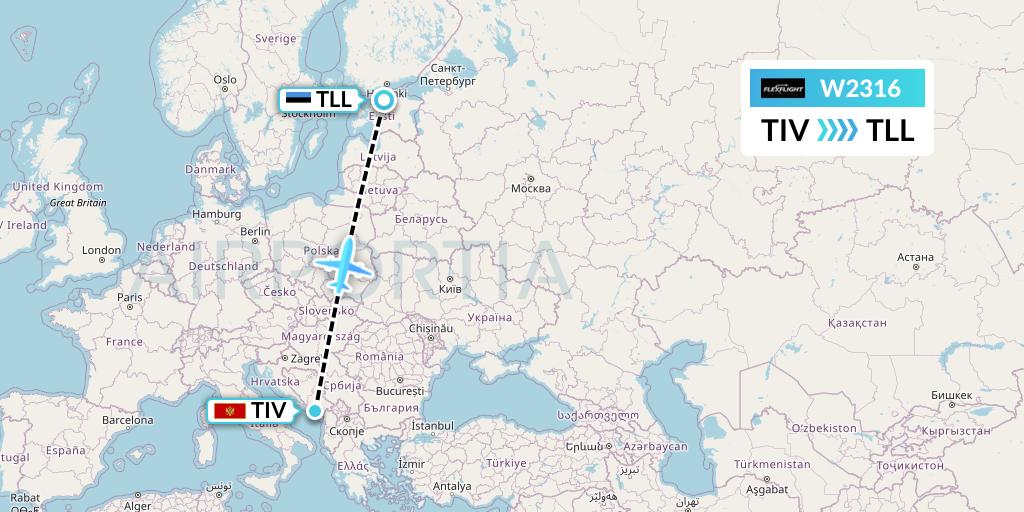 W2316 Flex Flight Flight Map: Tivat to Tallinn