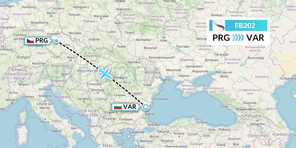 FB202 Bulgaria Air Flight Map: Prague to Varna