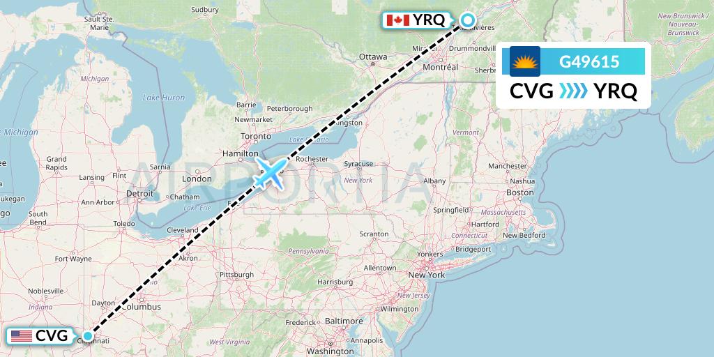 G49615 Allegiant Air Flight Map: Cincinnati to Trois-Rivieres
