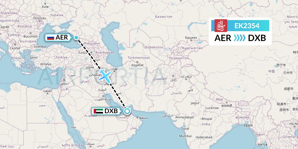 EK2354 Emirates Flight Map: Sochi to Dubai