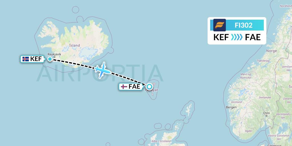 FI302 Icelandair Flight Map: Reykjavik to Vagar