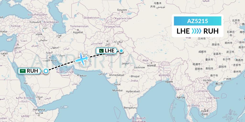 AZ5215 ITA Airways Flight Map: Lahore to Riyadh