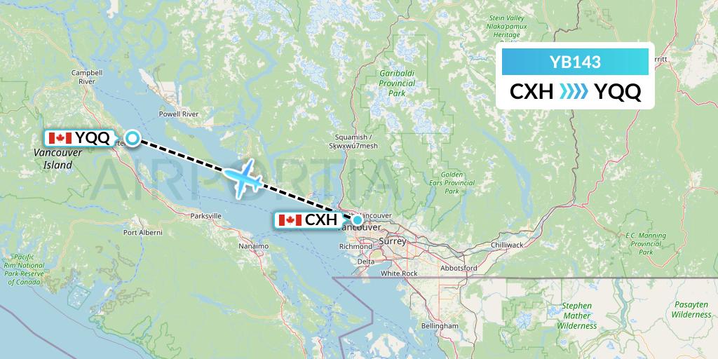 YB143 Harbour Air Seaplanes Flight Map: Vancouver to Comox