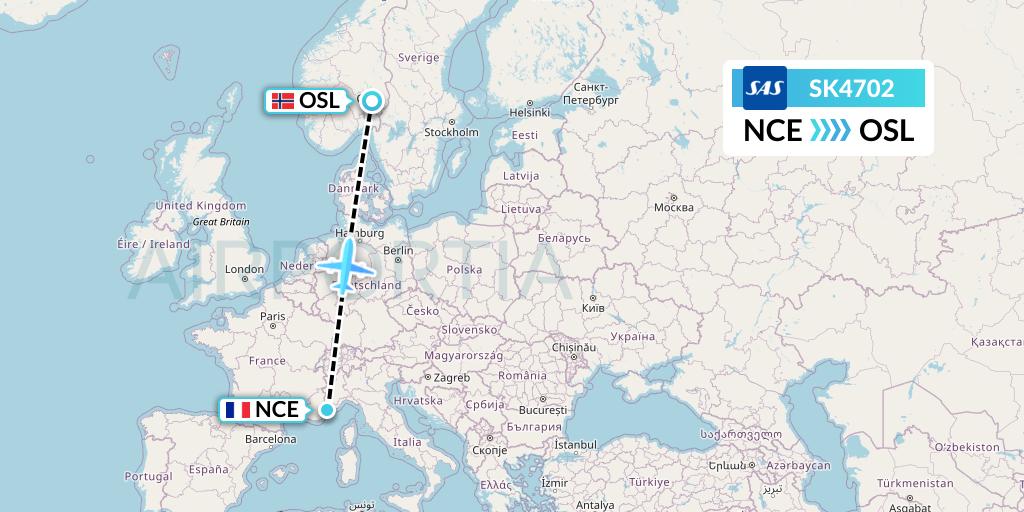 SK4702 SAS Flight Map: Nice to Oslo