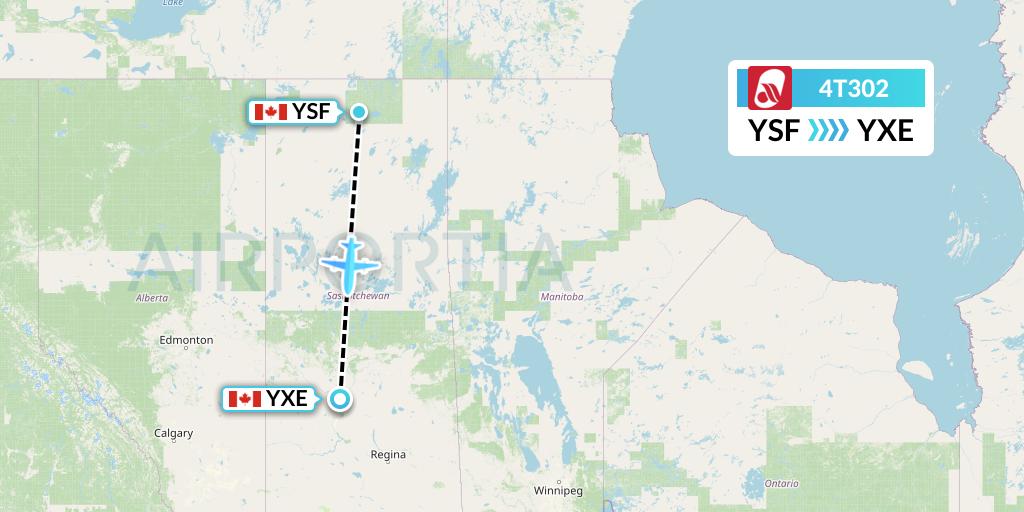 4T302 Rise Air Flight Map: Stony Rapids to Saskatoon