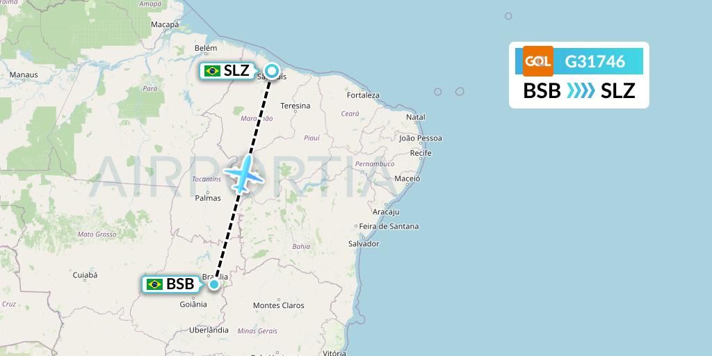 G31746 GOL Transportes Aeros Flight Map: Brasilia to Sao Luis